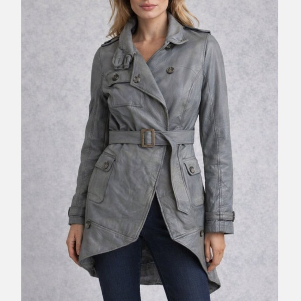 Genuine Lamb Leather Trench Coat Jacket Women’s